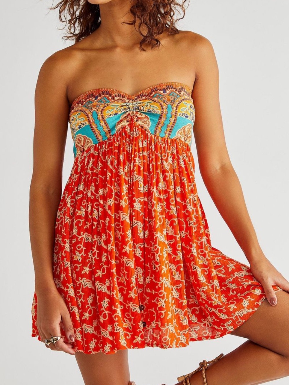 Free People Elowen Tube Romper Orange strapless medium
